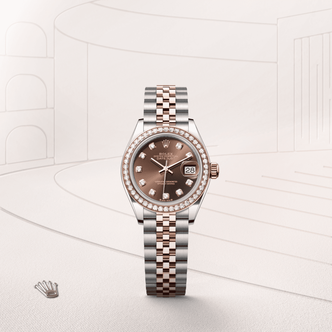 Rolex Lady-Datejust Oyster, 28 mm, Oystersteel çelik, Everose altın ve pırlanta M279381RBR-0011