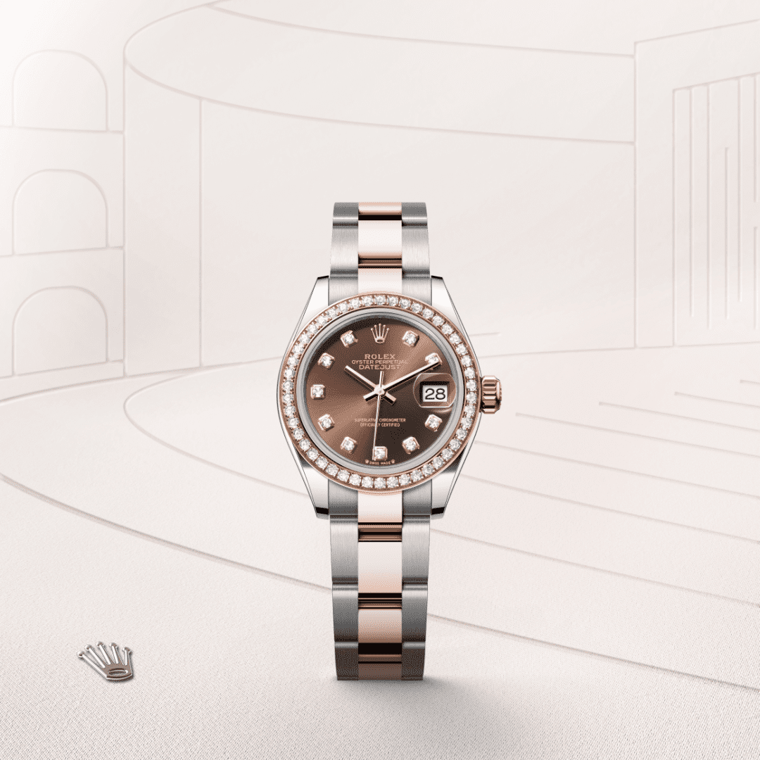 Rolex Lady-Datejust Oyster, 28 mm, Oystersteel çelik, Everose altın ve pırlanta M279381RBR-0012