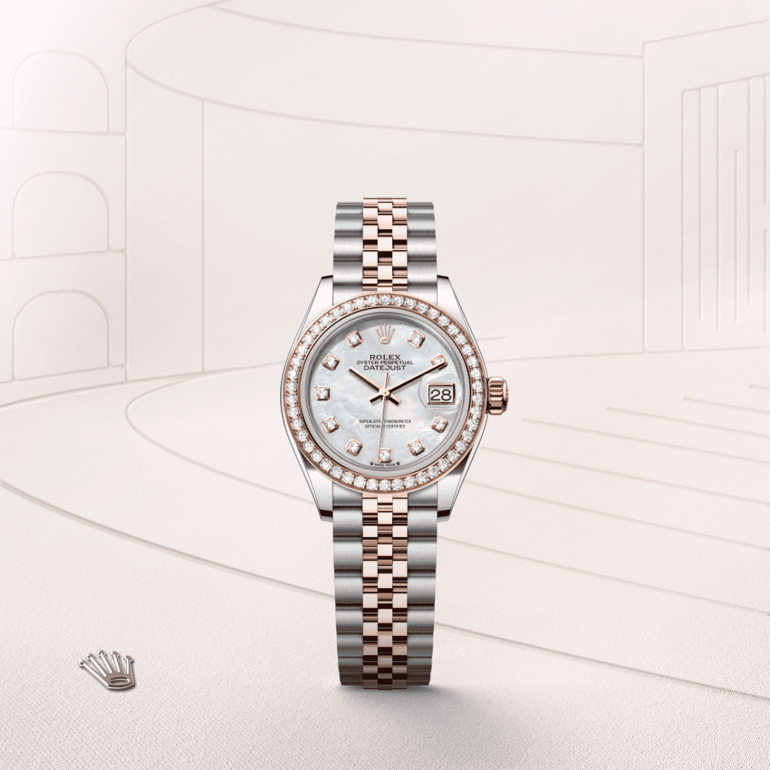 Rolex Lady-Datejust Oyster, 28 mm, Oystersteel, Everose gold and diamonds M279381RBR-0013
