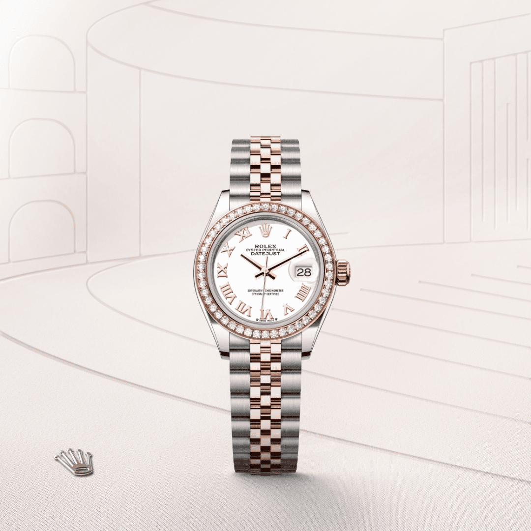 Rolex Lady-Datejust Oyster, 28 mm, Oystersteel çelik, Everose altın ve pırlanta M279381RBR-0021