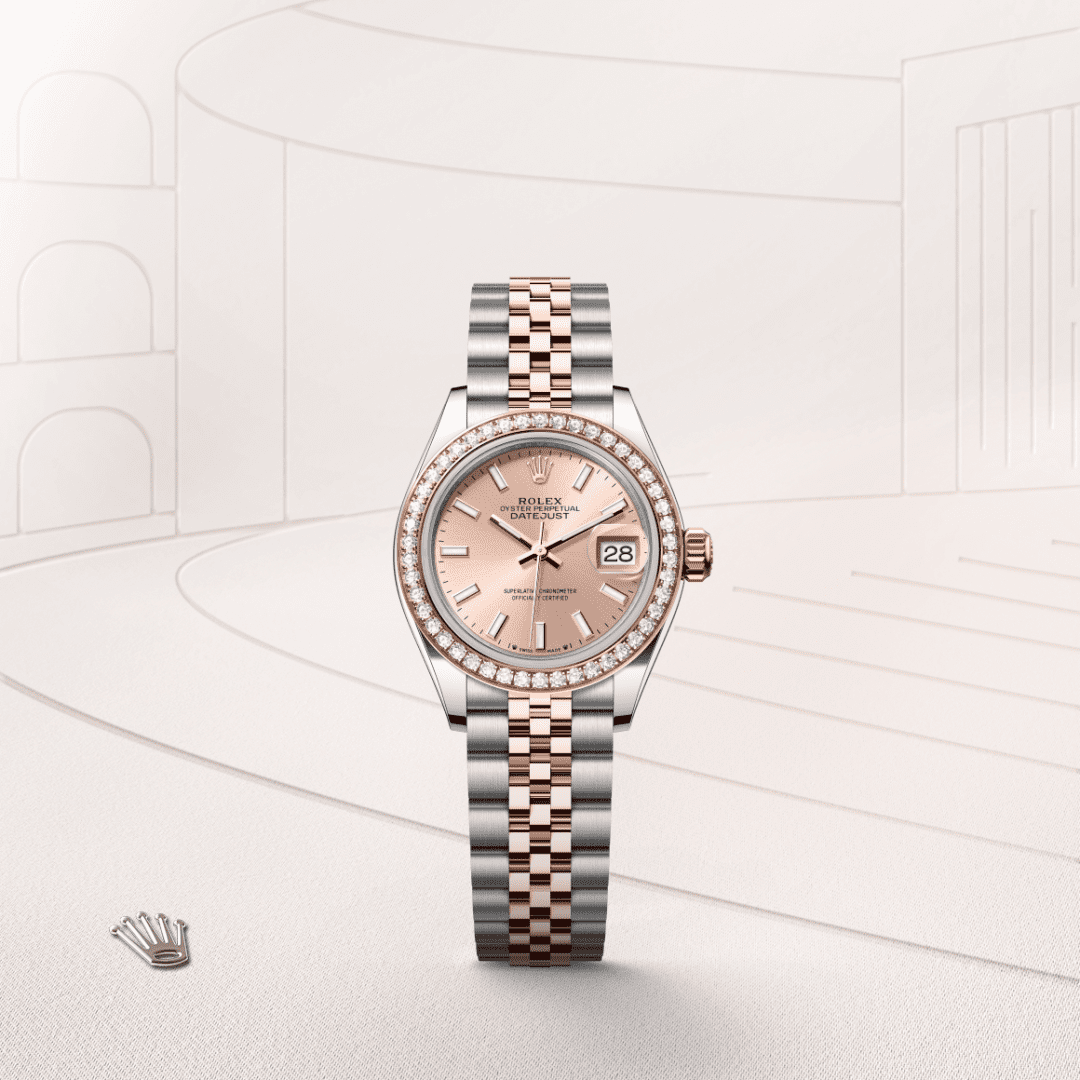 Rolex Lady-Datejust Oyster, 28 mm, Oystersteel çelik, Everose altın ve pırlanta M279381RBR-0023