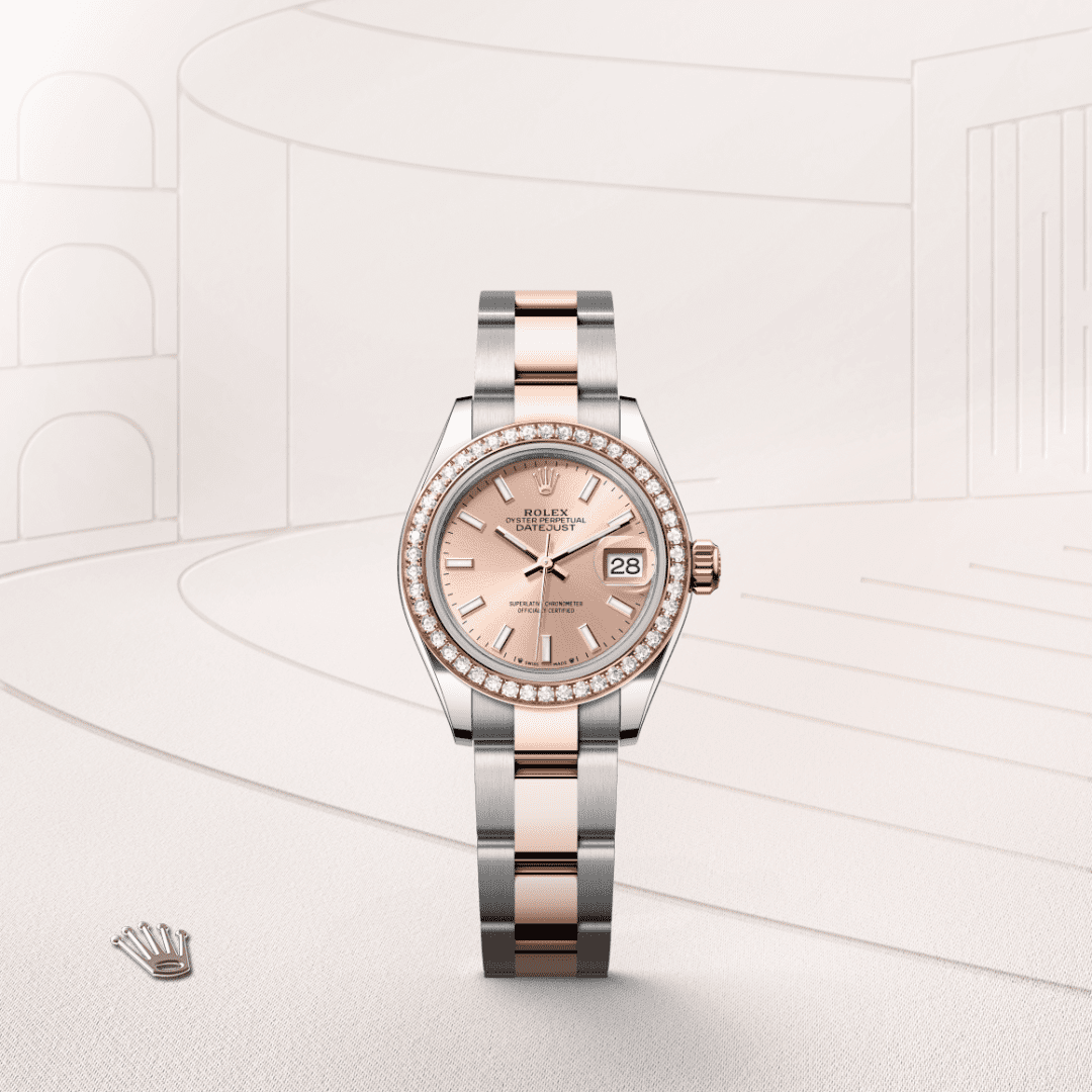 Rolex Lady-Datejust Oyster, 28 mm, Oystersteel çelik, Everose altın ve pırlanta M279381RBR-0024