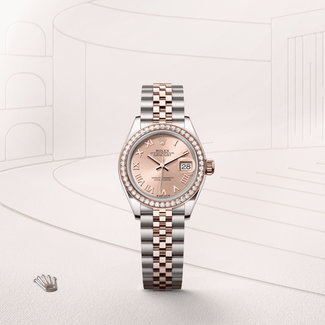 Rolex Lady-Datejust Oyster, 28 mm, Oystersteel çelik, Everose altın ve pırlanta M279381RBR-0025