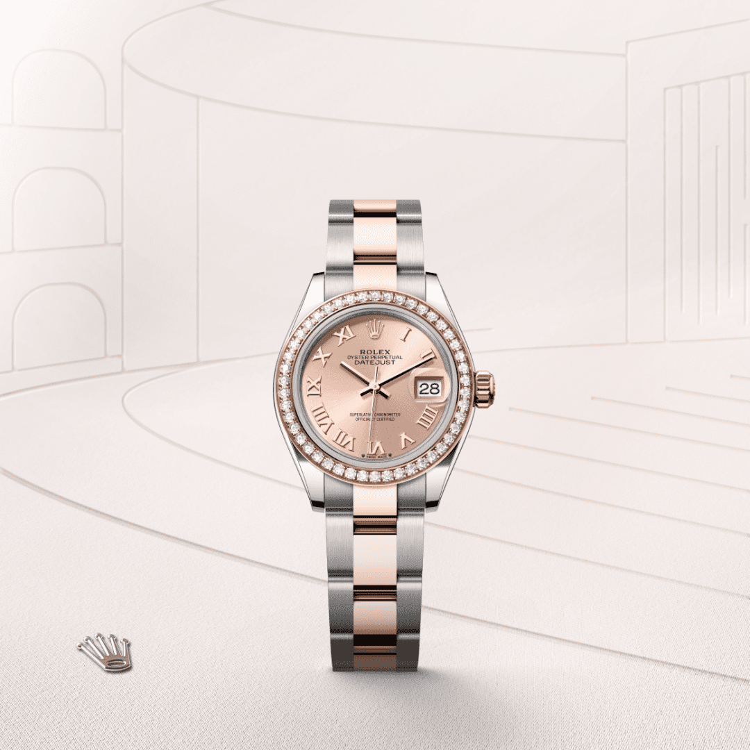 Rolex Lady-Datejust Oyster, 28 mm, Oystersteel çelik, Everose altın ve pırlanta M279381RBR-0026