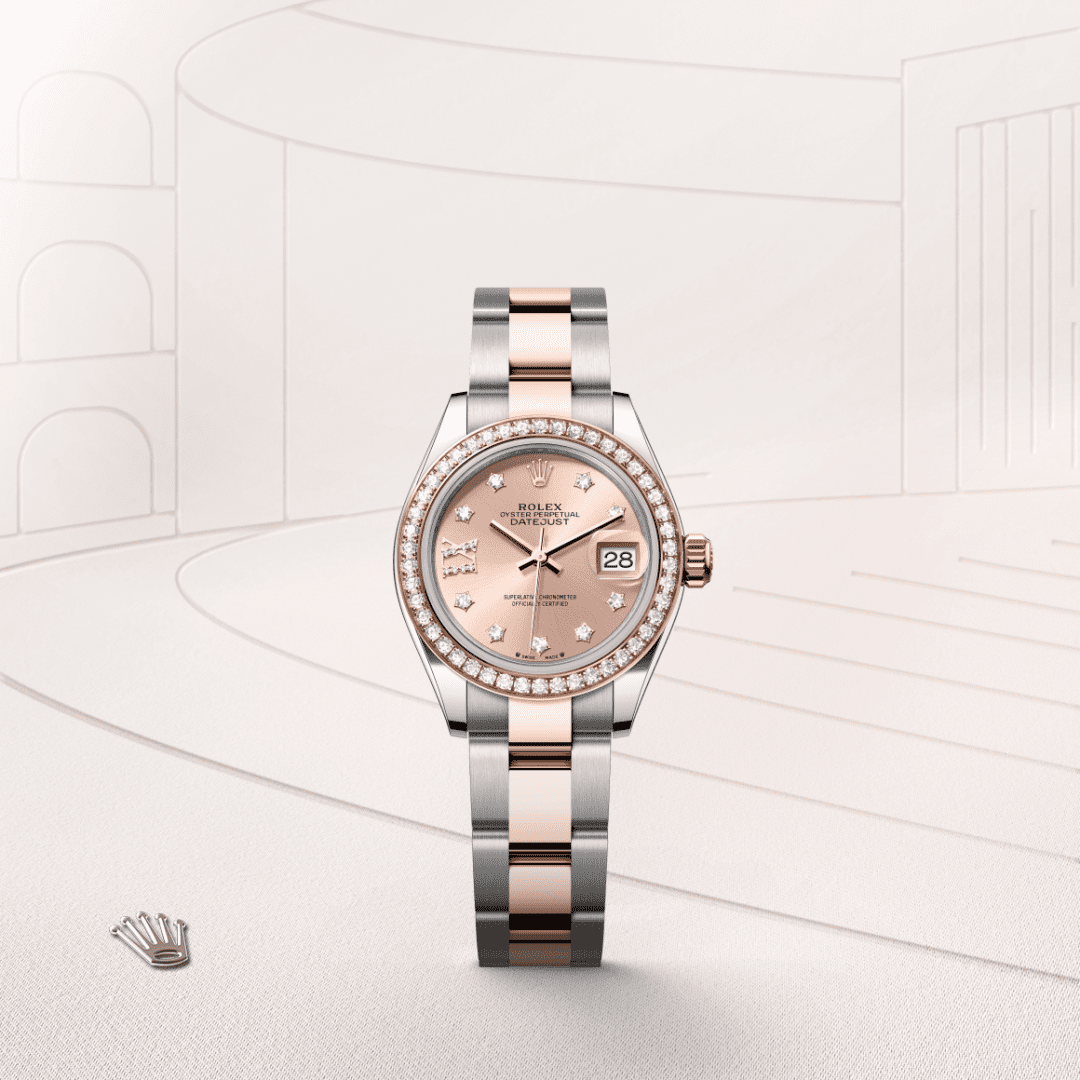Rolex Lady-Datejust Oyster, 28 mm, Oystersteel çelik, Everose altın ve pırlanta M279381RBR-0028