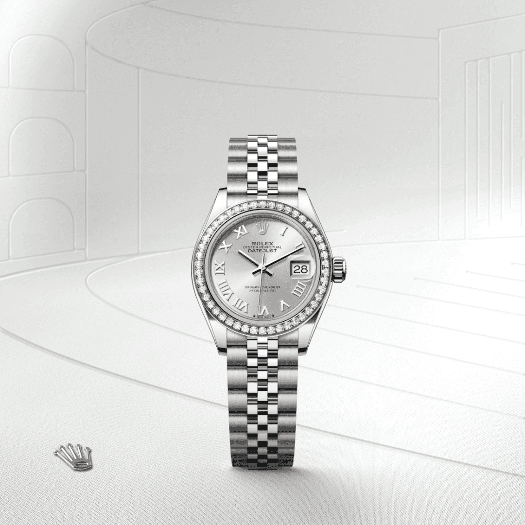 Rolex Lady-Datejust Oyster, 28 mm, Oystersteel çelik, beyaz altın ve pırlanta M279384RBR-0009