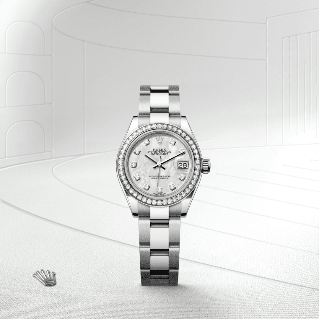 Rolex Lady-Datejust Oyster, 28 mm, Oystersteel çelik, beyaz altın ve pırlanta M279384RBR-0012