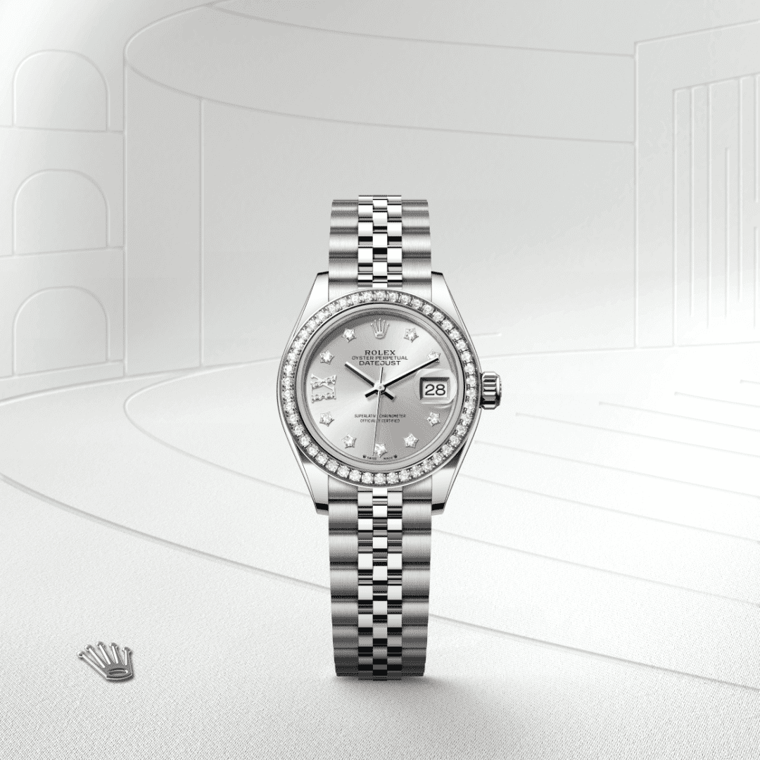Rolex Lady-Datejust Oyster, 28 mm, Oystersteel çelik, beyaz altın ve pırlanta M279384RBR-0021