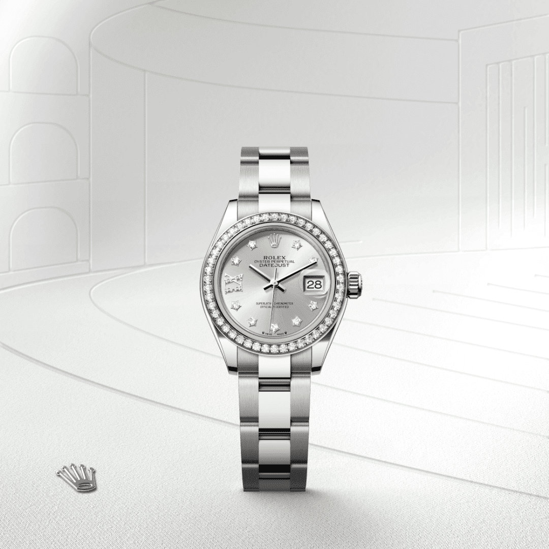 Rolex Lady-Datejust Oyster, 28 mm, Oystersteel çelik, beyaz altın ve pırlanta M279384RBR-0022