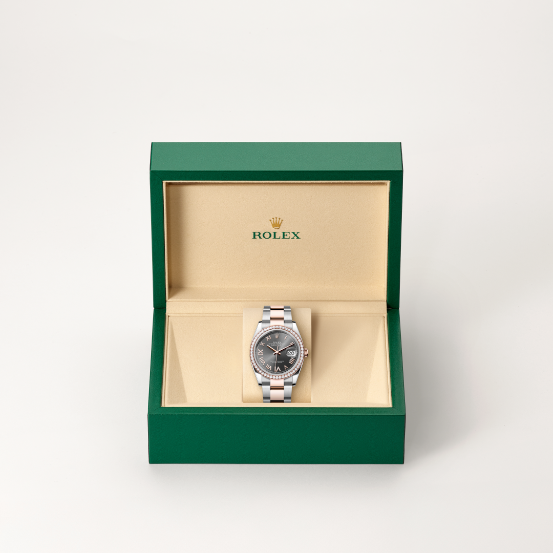 Rolex Datejust 36 Oyster, 36 mm, Oystersteel çelik, Everose altın ve pırlanta M126281RBR-0036
