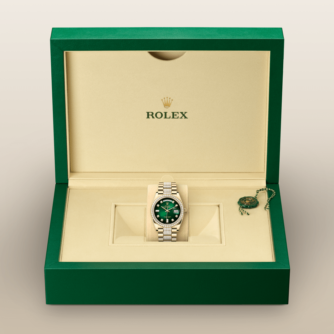 Rolex Day-Date 36 Oyster, 36 mm, sarı altın ve pırlanta M128348RBR-0036