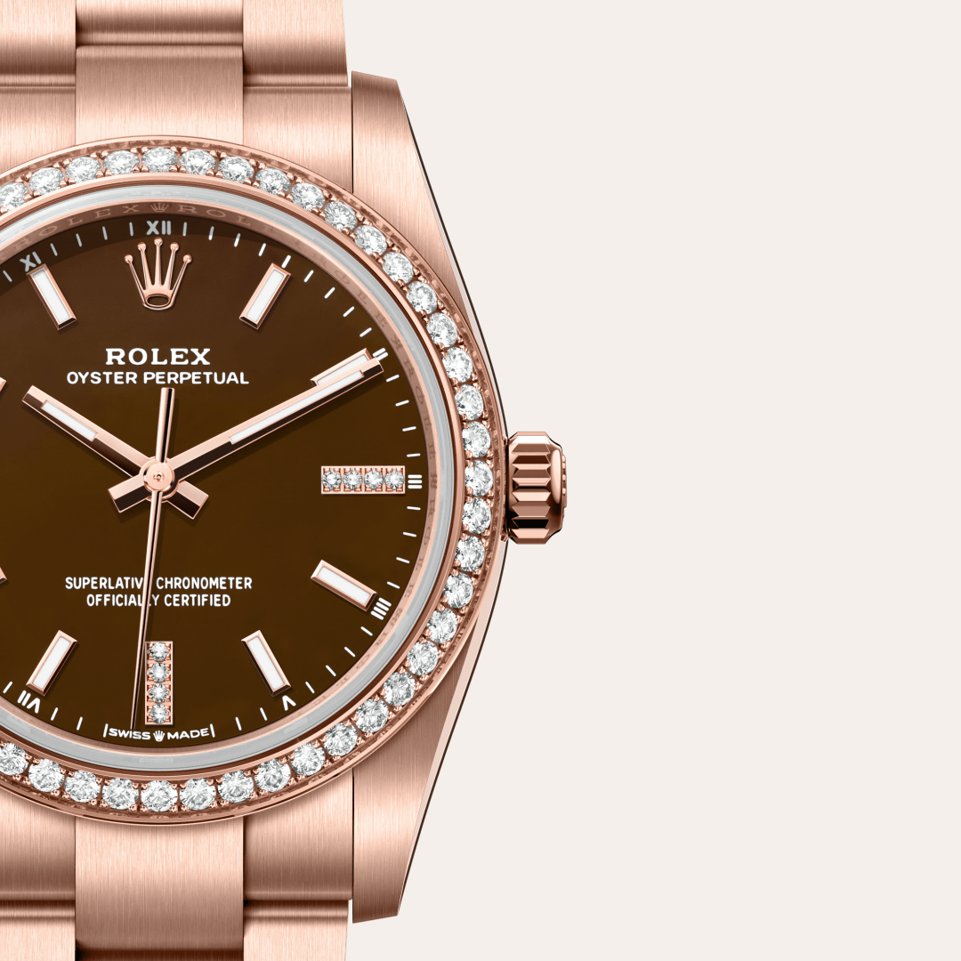 Rolex Oyster Perpetual 34 Oyster, 34 mm, Everose altın ve pırlanta M124245RBR-0001