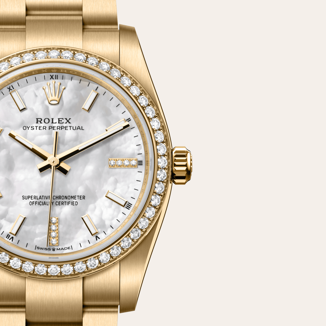 Rolex Oyster Perpetual 34 Oyster, 34 mm, sarı altın ve pırlanta M124248RBR-0001