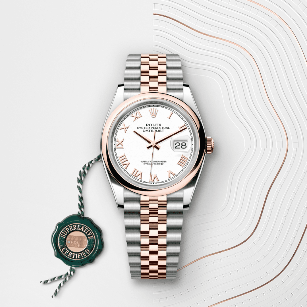Rolex Datejust 36 Oyster, 36 mm, Oystersteel çelik ve Everose altın M126201-0015