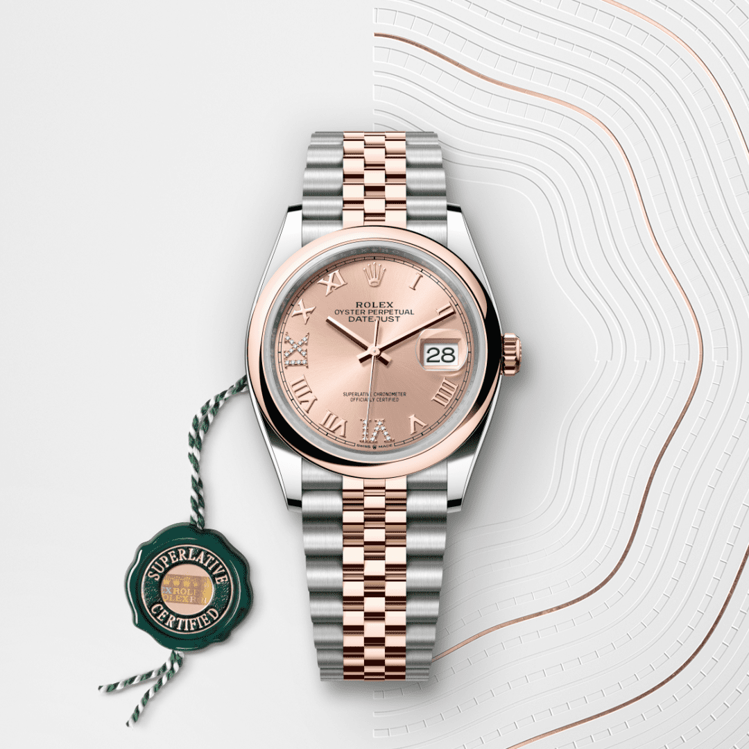 Rolex Datejust 36 Oyster, 36 mm, Oystersteel çelik ve Everose altın M126201-0027