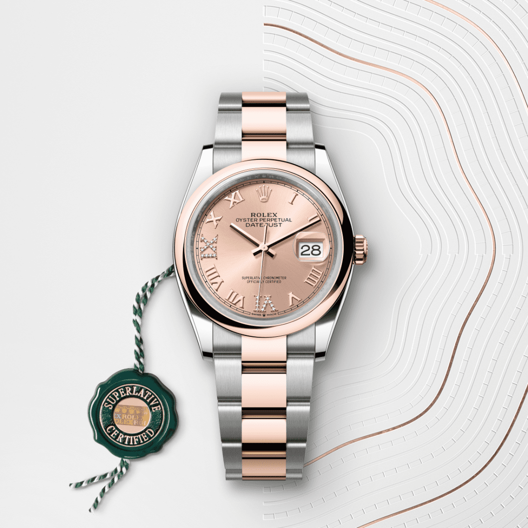 Rolex Datejust 36 Oyster, 36 mm, Oystersteel çelik ve Everose altın M126201-0028