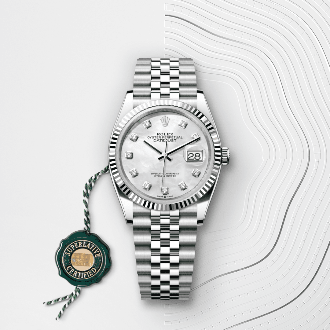 Rolex Datejust 36 Oyster, 36 mm, Oystersteel çelik ve beyaz altın M126234-0019