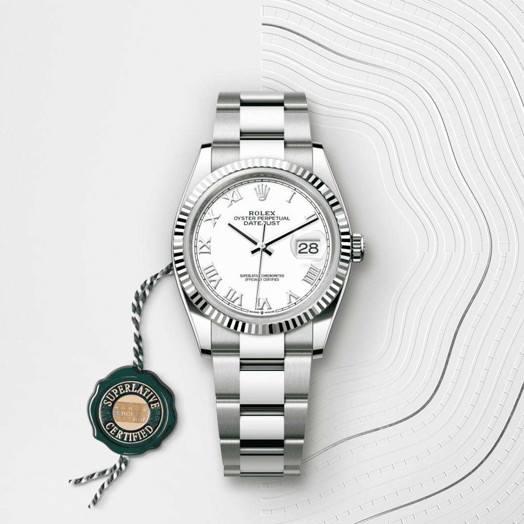 Rolex Datejust 36 Oyster, 36 mm, Oystersteel çelik ve beyaz altın M126234-0026