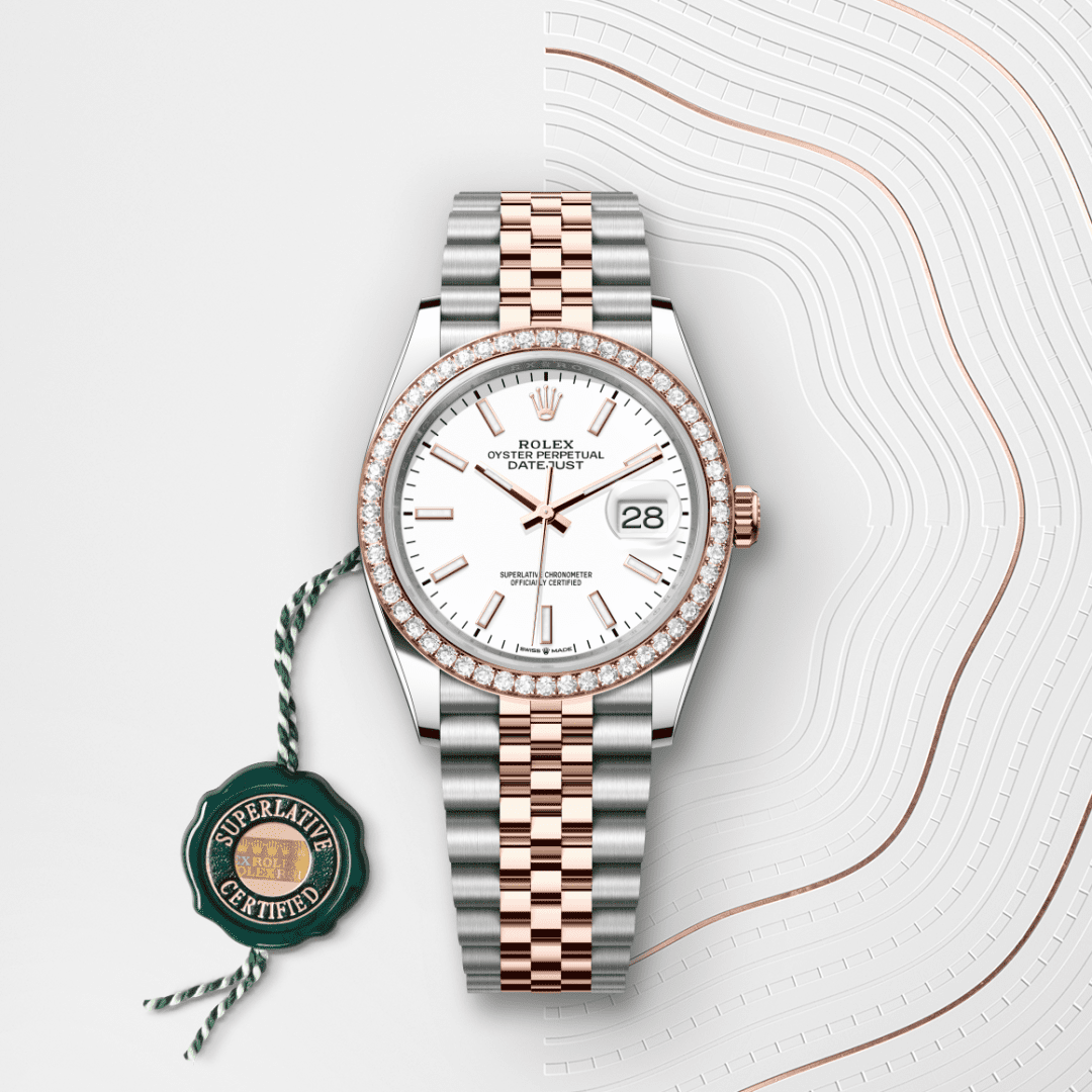 Rolex Datejust 36 Oyster, 36 mm, Oystersteel çelik, Everose altın ve pırlanta M126281RBR-0005