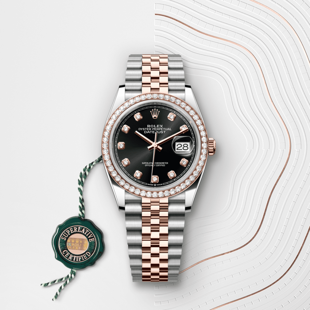 Rolex Datejust 36 Oyster, 36 mm, Oystersteel çelik, Everose altın ve pırlanta M126281RBR-0007