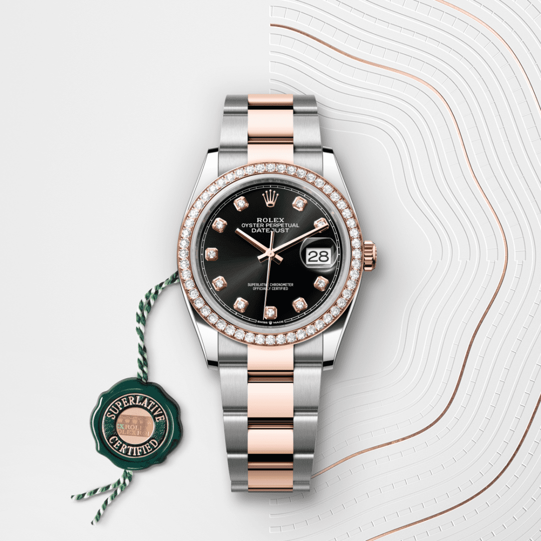 Rolex Datejust 36 Oyster, 36 mm, Oystersteel çelik, Everose altın ve pırlanta M126281RBR-0008