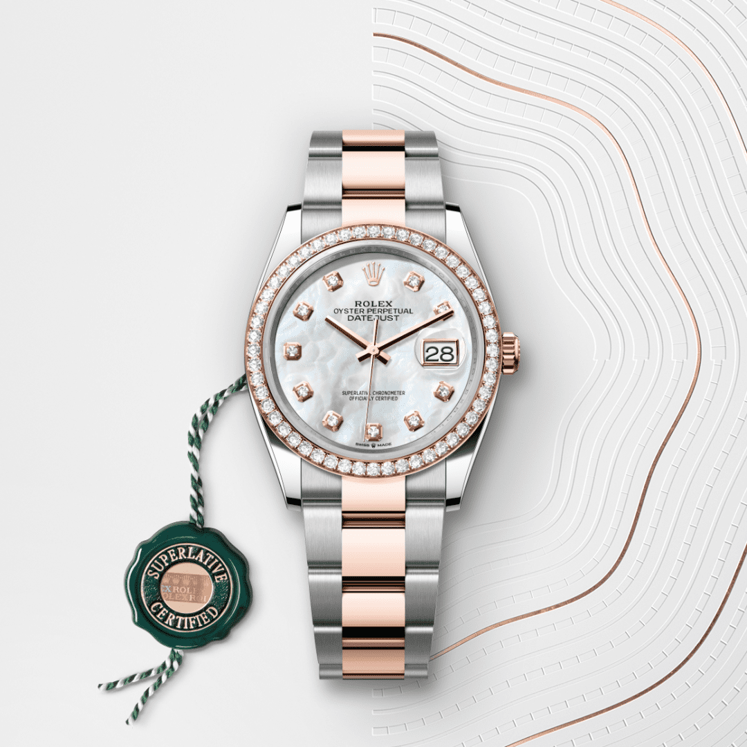 Rolex Datejust 36 Oyster, 36 mm, Oystersteel çelik, Everose altın ve pırlanta M126281RBR-0010