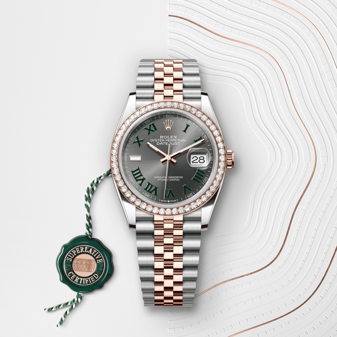 Rolex Datejust 36 Oyster, 36 mm, Oystersteel çelik, Everose altın ve pırlanta M126281RBR-0017