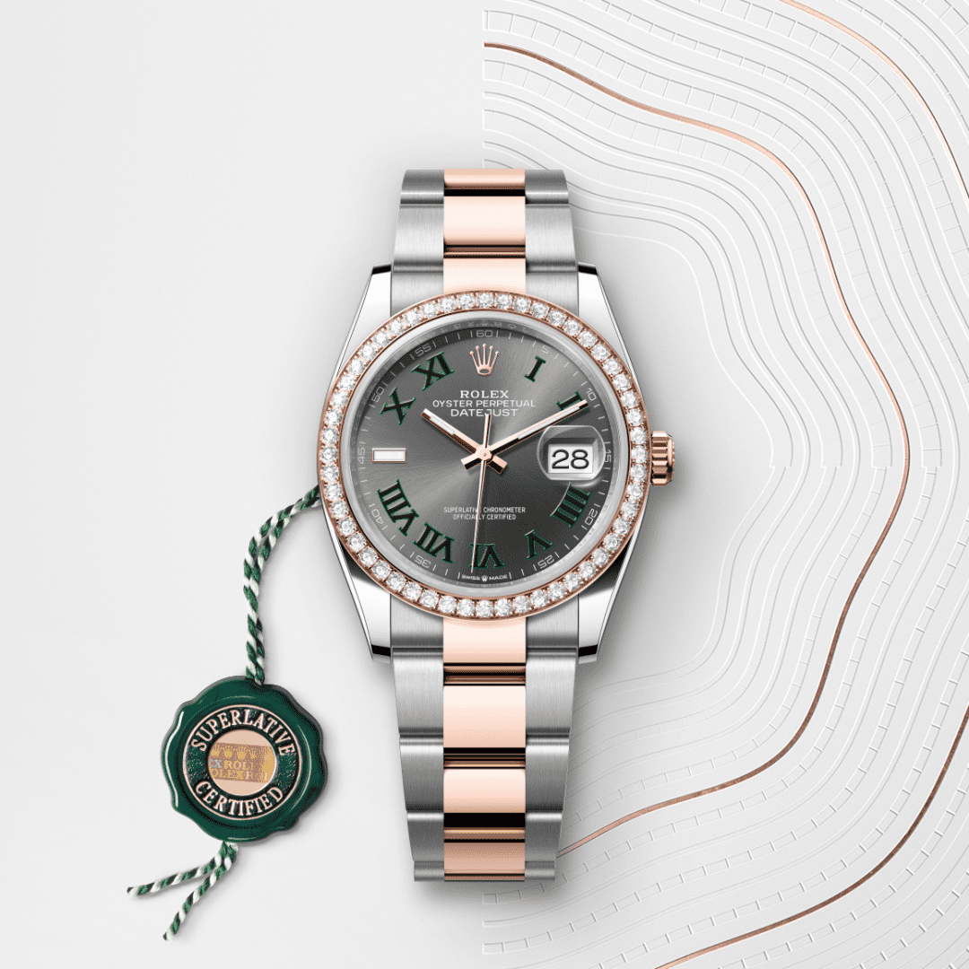 Rolex Datejust 36 Oyster, 36 mm, Oystersteel çelik, Everose altın ve pırlanta M126281RBR-0018