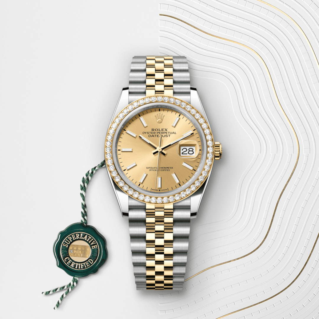 Rolex Datejust 36 Oyster, 36 mm, Oystersteel çelik, sarı altın ve pırlanta M126283RBR-0001