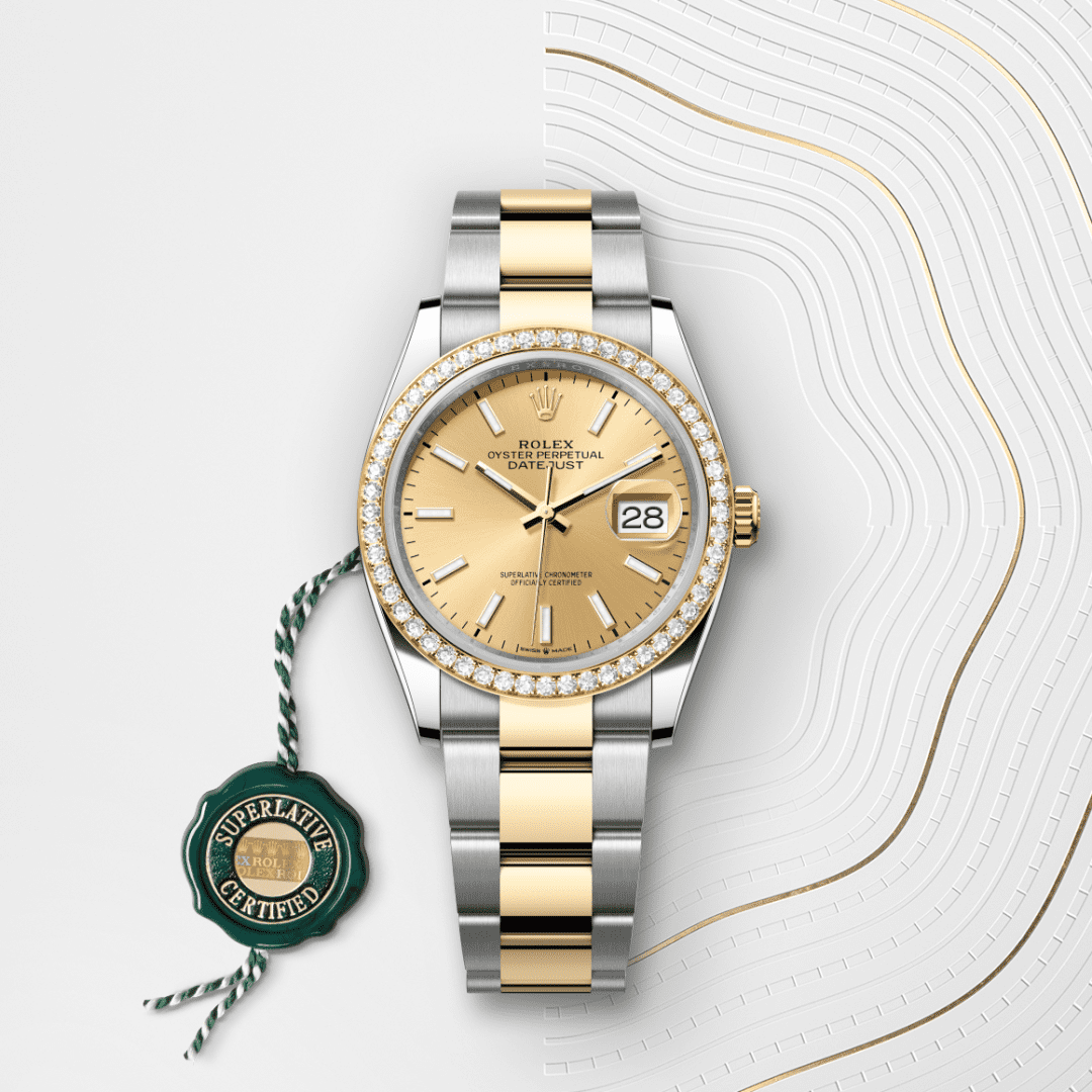 Rolex Datejust 36 Oyster, 36 mm, Oystersteel çelik, sarı altın ve pırlanta M126283RBR-0002