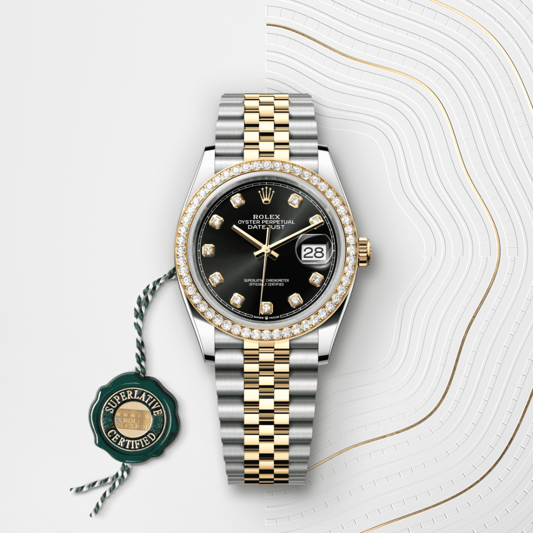 Rolex Datejust 36 Oyster, 36 mm, Oystersteel çelik, sarı altın ve pırlanta M126283RBR-0007