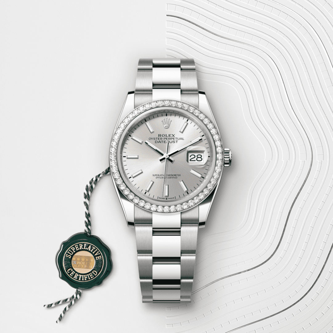 Rolex Datejust 36 Oyster, 36 mm, Oystersteel çelik, beyaz altın ve pırlanta M126284RBR-0006