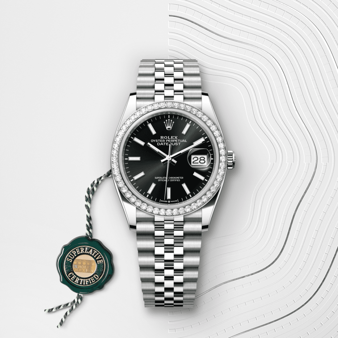 Rolex Datejust 36 Oyster, 36 mm, Oystersteel çelik, beyaz altın ve pırlanta M126284RBR-0007