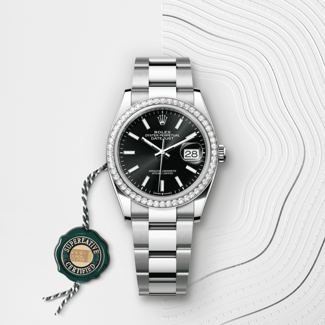 Rolex Datejust 36 Oyster, 36 mm, Oystersteel çelik, beyaz altın ve pırlanta M126284RBR-0008