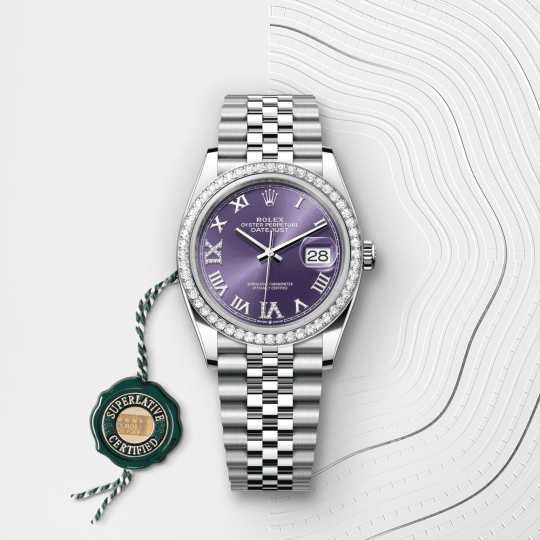 Rolex Datejust 36 Oyster, 36 mm, Oystersteel çelik, beyaz altın ve pırlanta M126284RBR-0013