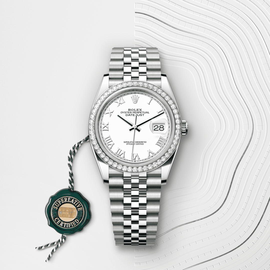 Rolex Datejust 36 Oyster, 36 mm, Oystersteel çelik, beyaz altın ve pırlanta M126284RBR-0017