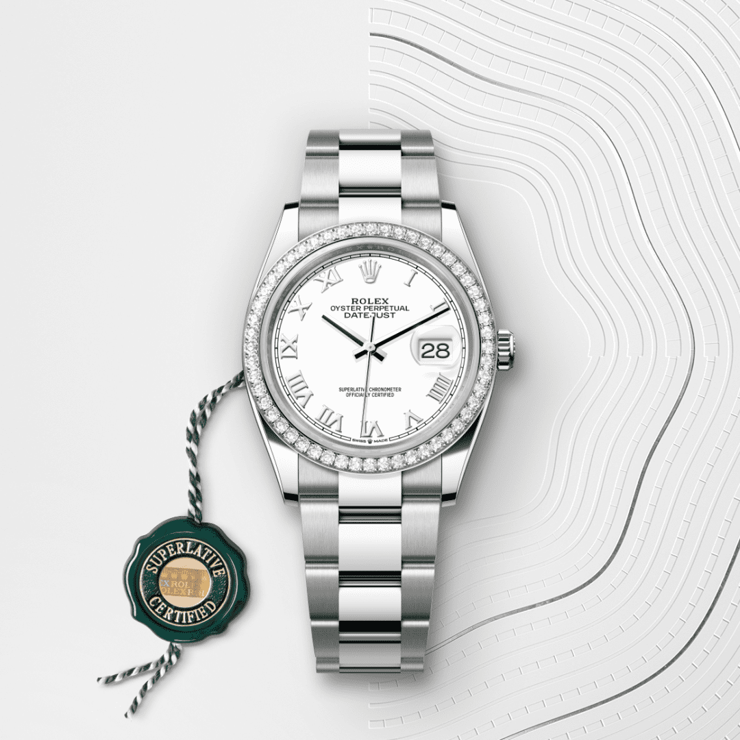 Rolex Datejust 36 Oyster, 36 mm, Oystersteel çelik, beyaz altın ve pırlanta M126284RBR-0018