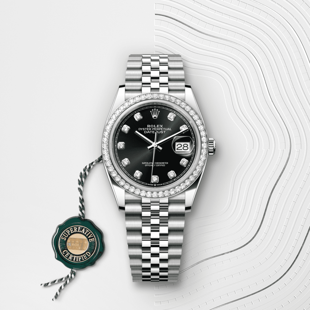 Rolex Datejust 36 Oyster, 36 mm, Oystersteel çelik, beyaz altın ve pırlanta M126284RBR-0019