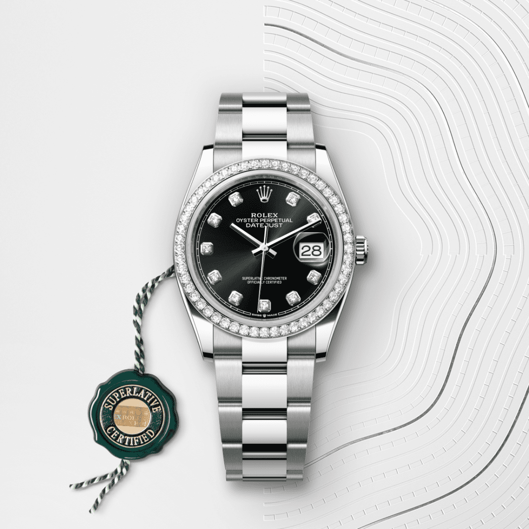 Rolex Datejust 36 Oyster, 36 mm, Oystersteel çelik, beyaz altın ve pırlanta M126284RBR-0020