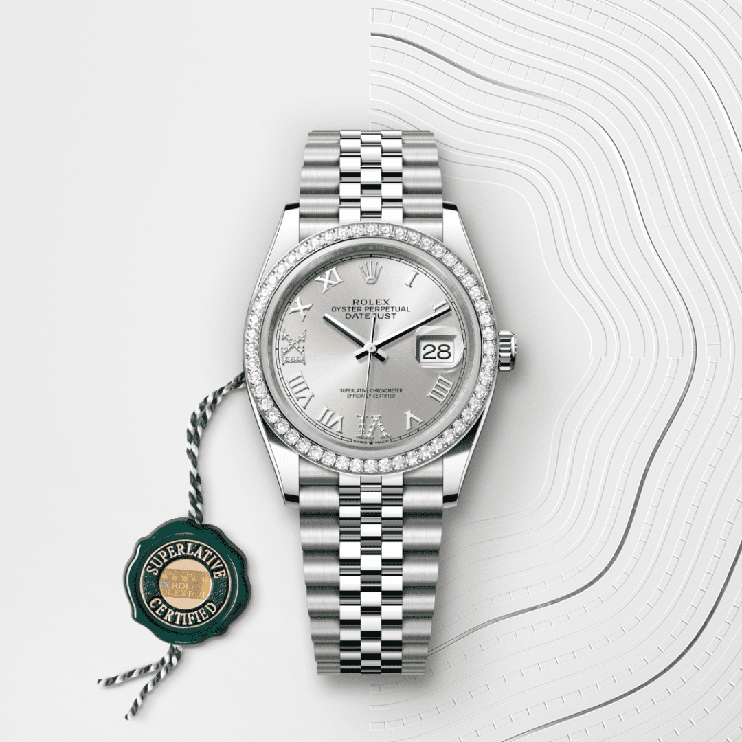 Rolex Datejust 36 Oyster, 36 mm, Oystersteel çelik, beyaz altın ve pırlanta M126284RBR-0021