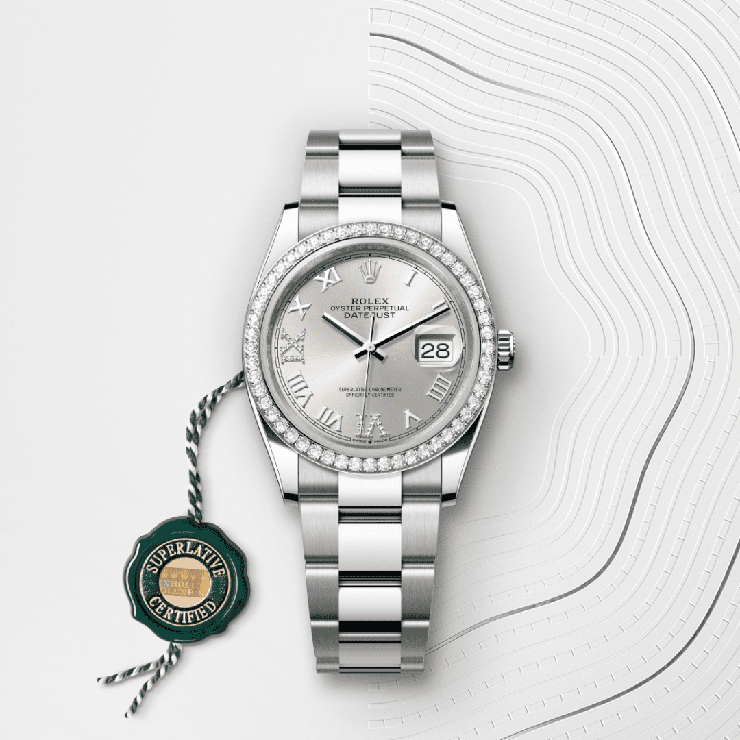 Rolex Datejust 36 Oyster, 36 mm, Oystersteel çelik, beyaz altın ve pırlanta M126284RBR-0022