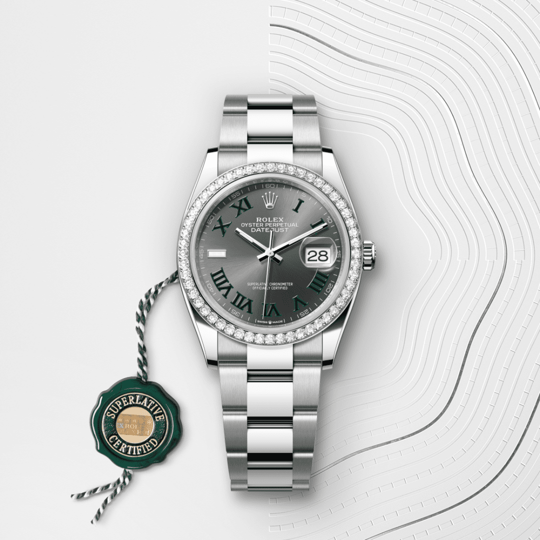 Rolex Datejust 36 Oyster, 36 mm, Oystersteel çelik, beyaz altın ve pırlanta M126284RBR-0038
