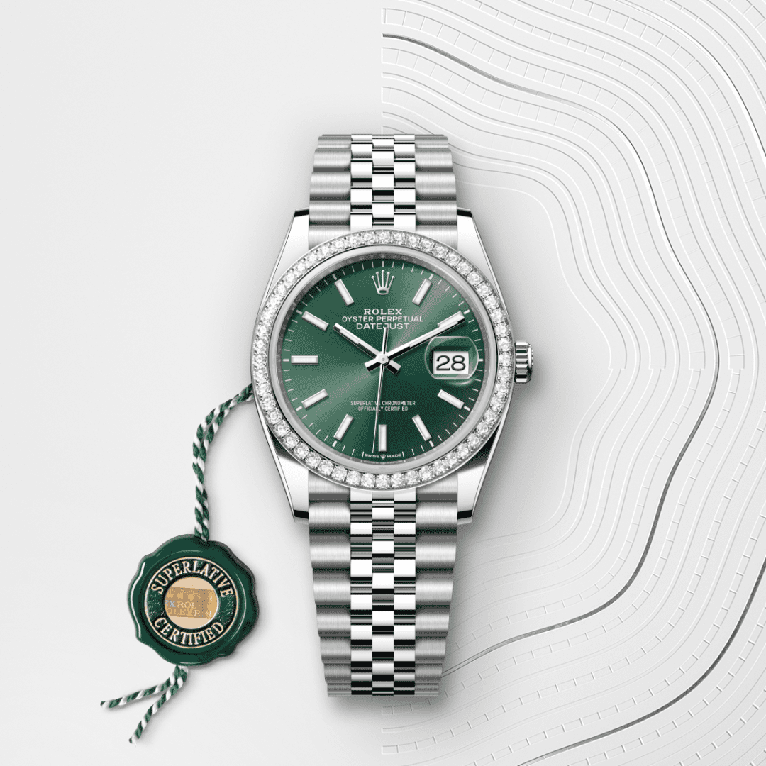 Rolex Datejust 36 Oyster, 36 mm, Oystersteel çelik, beyaz altın ve pırlanta M126284RBR-0043