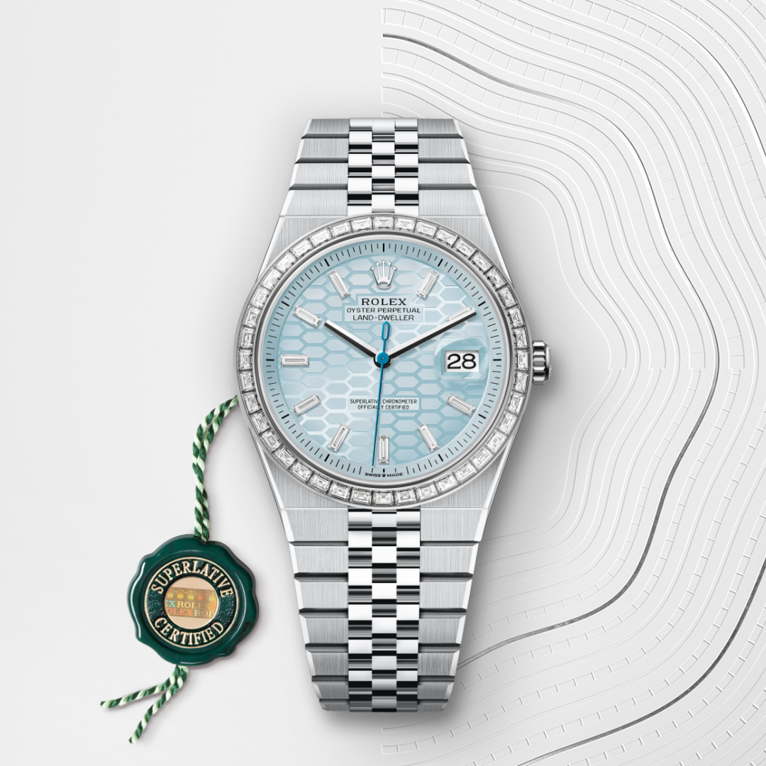 Rolex Land-Dweller 40 Oyster, 40 mm, platin ve pırlanta M127386TBR-0001