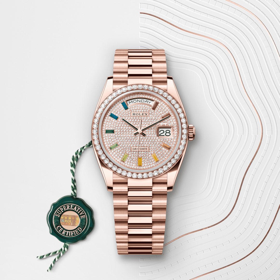 Rolex Day-Date 36 Oyster, 36 mm, Everose altın ve pırlanta M128345RBR-0042