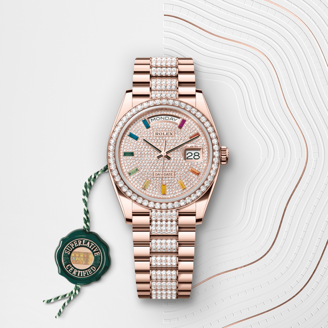 Rolex Day-Date 36 Oyster, 36 mm, Everose altın ve pırlanta M128345RBR-0043