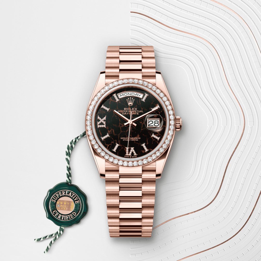 Rolex Day-Date 36 Oyster, 36 mm, Everose altın ve pırlanta M128345RBR-0044