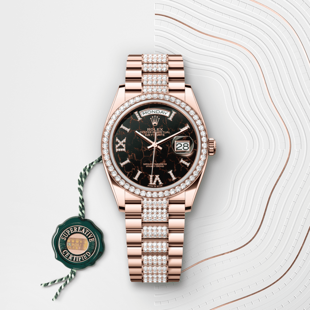 Rolex Day-Date 36 Oyster, 36 mm, Everose altın ve pırlanta M128345RBR-0045