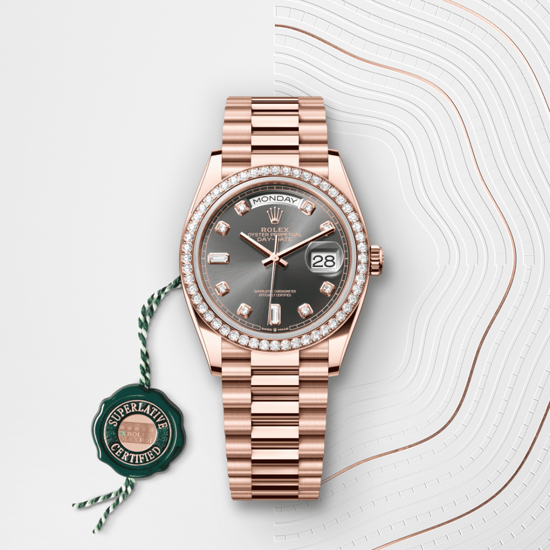 Rolex Day-Date 36 Oyster, 36 mm, Everose altın ve pırlanta M128345RBR-0052