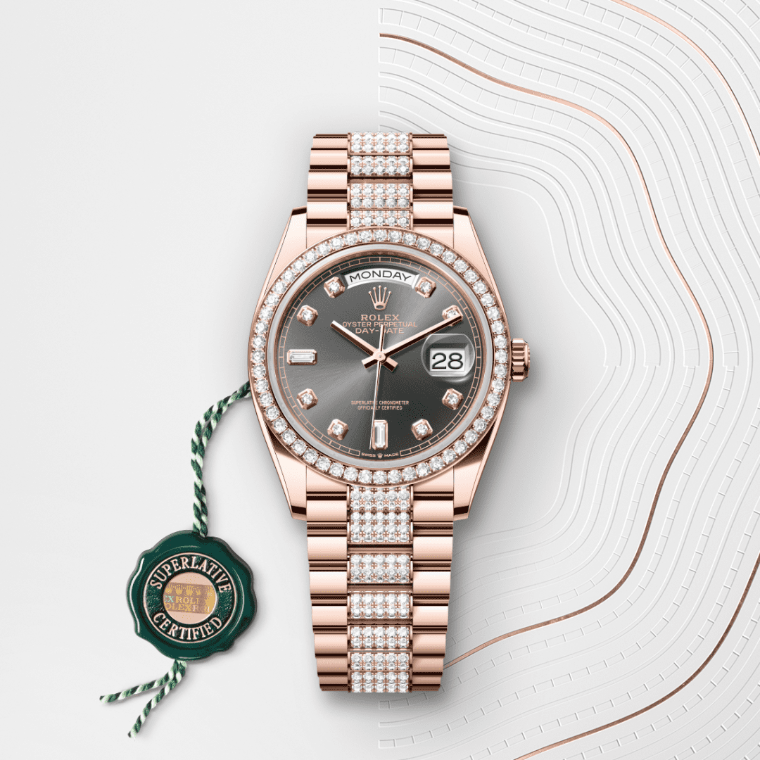 Rolex Day-Date 36 Oyster, 36 mm, Everose altın ve pırlanta M128345RBR-0053